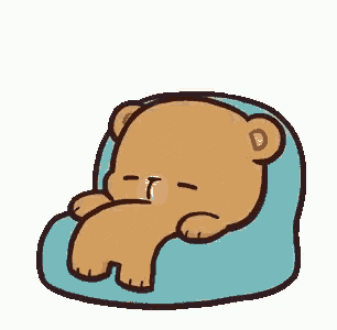 a cartoon of a teddy bear laying on a blue couch .