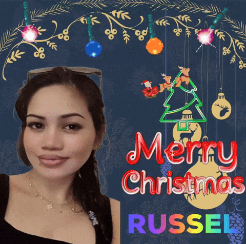 a merry christmas russel greeting card with a woman