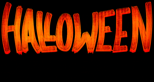 the word halloween is written in bright orange letters on a black background