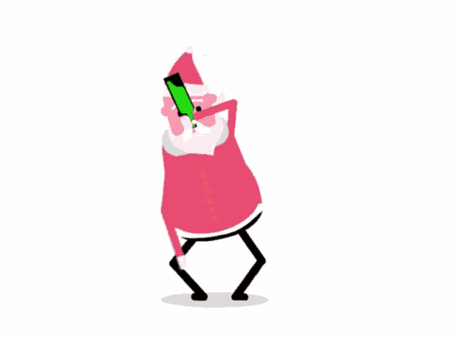 a cartoon drawing of santa claus holding a bottle