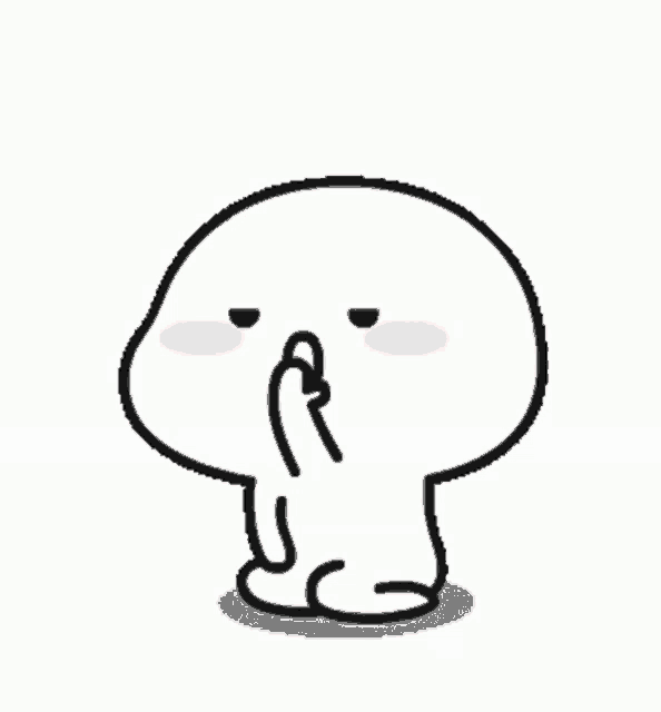 a cartoon character is covering his mouth with his hand and has a pink cheek .