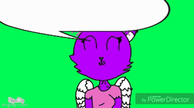 a purple cat with wings and a speech bubble