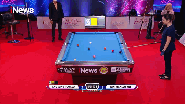 a pool table with the word news on the top
