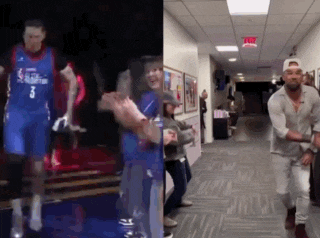 a man in a basketball jersey with the number 3 on it is walking down a hallway