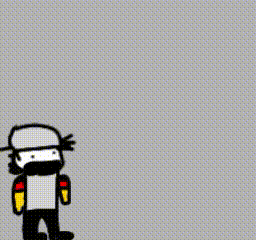a cartoon of a man holding a gun with the words give me all your school supplies below him