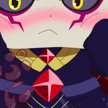 a close up of a cartoon character 's chest with a red diamond on it