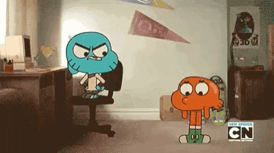 gumball and darwin from the amazing world of gumball are fighting in a room .