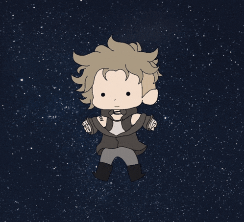 a cartoon drawing of a person floating in space with the letter n on their chest