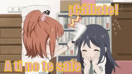 a cartoon of a girl brushing another girl 's hair with the words a ti no te sale on the bottom