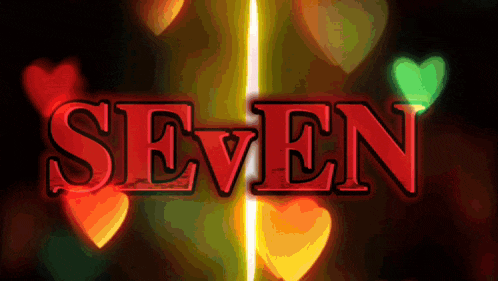 the word seven is surrounded by hearts and glowing lights