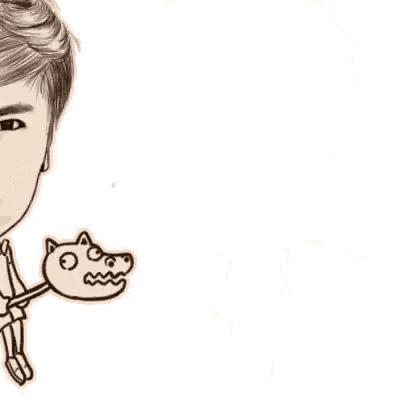 a cartoon drawing of a man holding a broom and a cat .