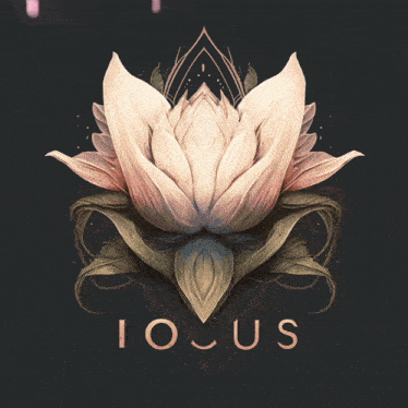 a lotus flower with petals falling around it and the word jous on the bottom