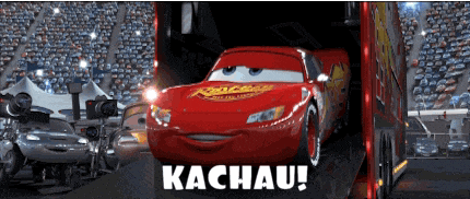 a picture of a lightning mcqueen car with the words kachau below it