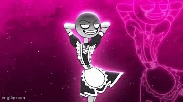 a cartoon character is wearing a maid dress and smiling .