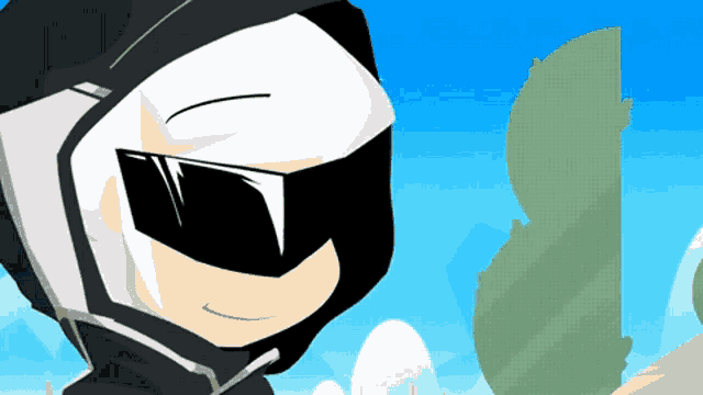 a cartoon character wearing sunglasses and a helmet is smiling