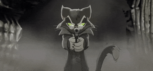 a cat with green eyes is pointing a gun
