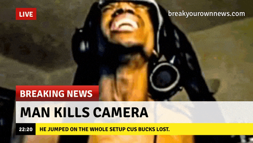 a breaking news screen shows a man kills camera
