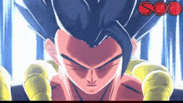 a close up of a cartoon character 's face with a blue background and the word soo in red .