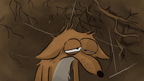 a drawing of a fox in a cave with spider webs
