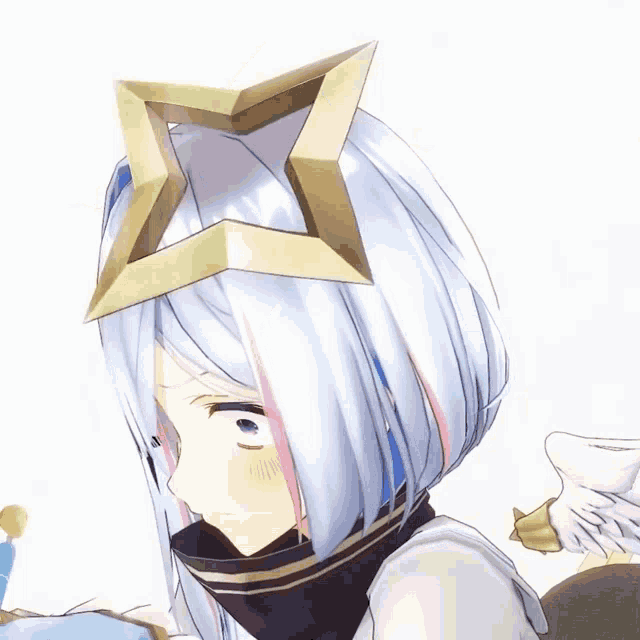 a white haired anime character with a star on her head