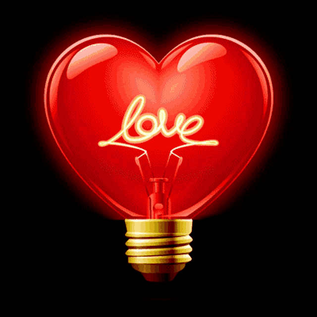 a light bulb in the shape of a heart with the word love on it
