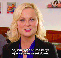 a woman in a black jacket says so i 'm right on the verge of a nervous breakdown
