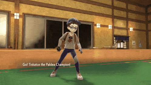 a video game character says go tinkaton the paldea champion on the screen