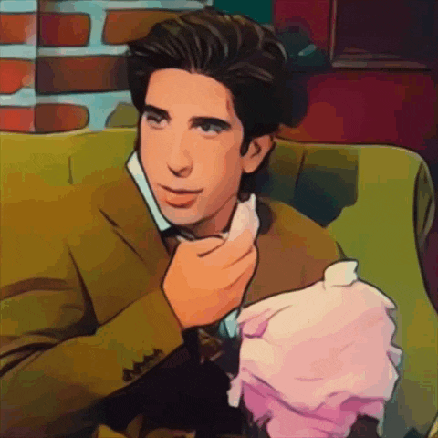 a cartoon of a man eating cotton candy while talking on a phone