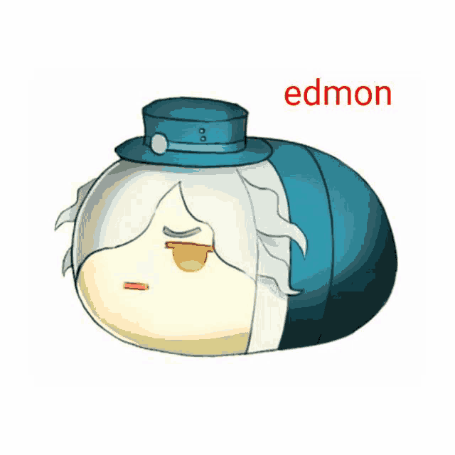 a drawing of edmon with a blue hat and blue pants