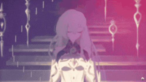 a girl with long white hair is standing on a set of stairs