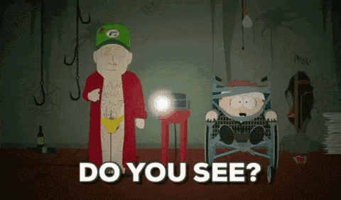 a cartoon of a man in a bathing suit and a man in a wheelchair asking do you see
