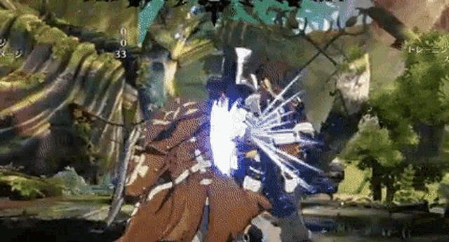 a video game is being played and a person is being punched in the face .