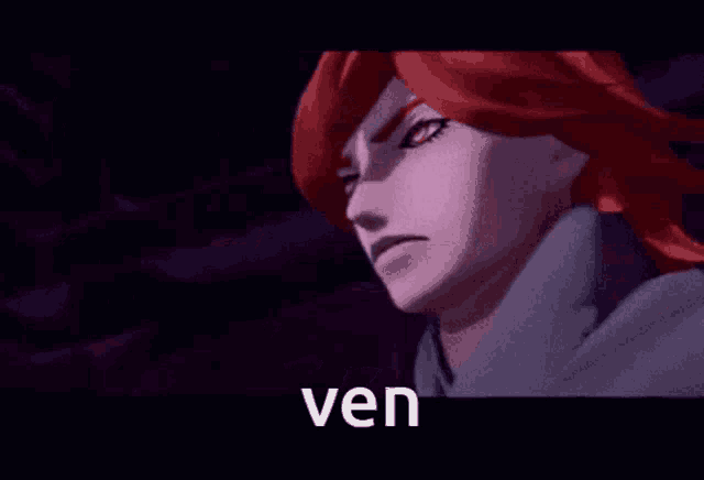 a close up of a woman 's face with the word ven below her