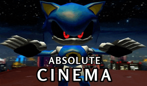 a video game character with the words " absolute cinema " below him