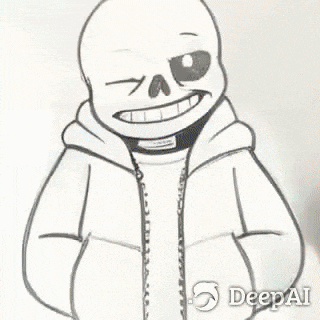 a cartoon of a skeleton wearing a hoodie and smiling with his eyes closed .