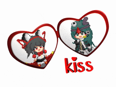 a couple of hearts with the word kiss in red letters