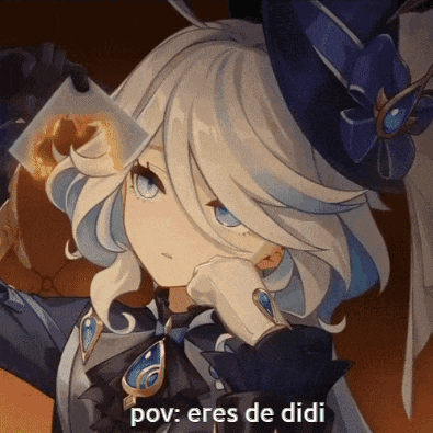 a girl in a top hat is holding a piece of paper that says pov eres de didi on it