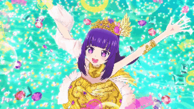 a pixel art of a girl with purple hair and a crown