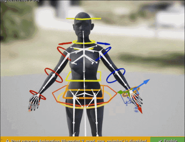 a computer screen shows a woman 's skeleton and says enable at the top