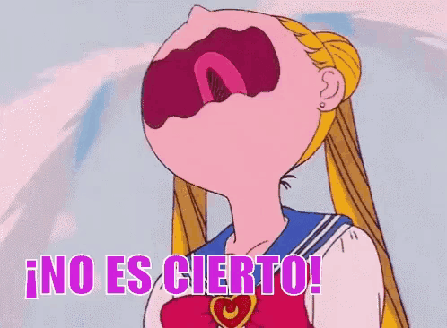 a cartoon of a girl with her mouth open and the words no es cierto written below her