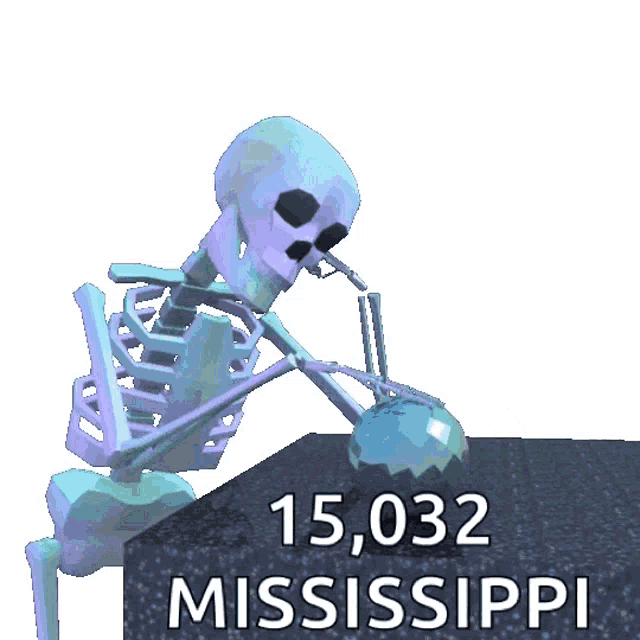 a skeleton is smoking a cigarette next to the words 15,032 mississippi