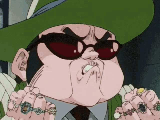 a cartoon of a man wearing sunglasses and a green hat