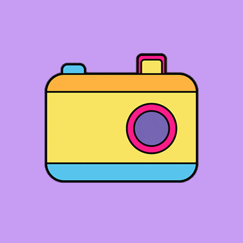 a cartoon drawing of a camera with a flash on it