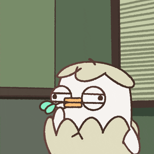 a cartoon drawing of a bird with a tear coming out of its mouth