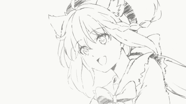 a black and white drawing of a girl with long hair .