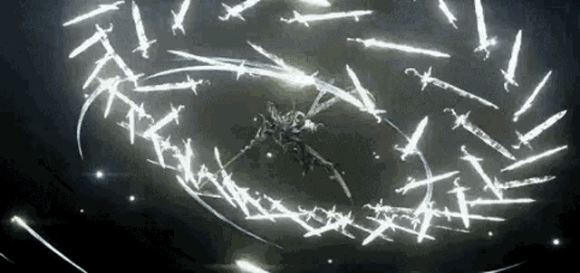 a spider is surrounded by a circle of swords in a video game .