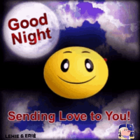 a good night greeting card with a smiley face and the words `` good night sending love to you ''
