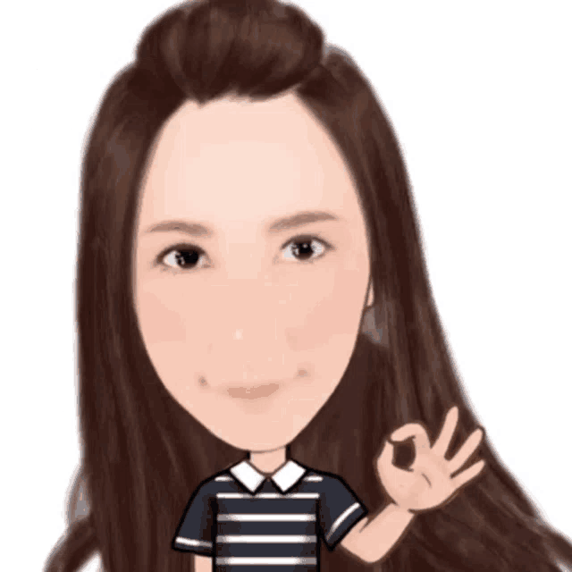 a cartoon drawing of a woman with long hair giving an ok sign