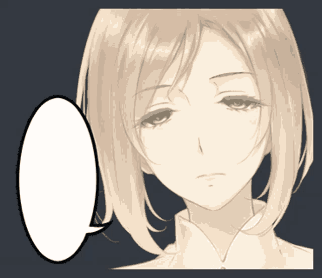 a drawing of a girl with a speech bubble above her head