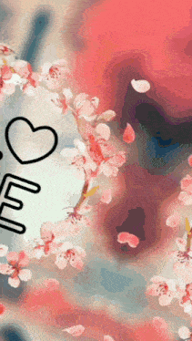 a heart with the word love on it is surrounded by cherry blossoms
